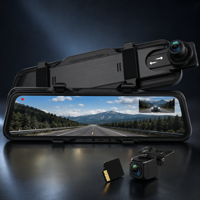 4K Front & 1080P Rear Mirror Dash Cam, 10'' Full Touch Screen Car Dash Camera, 170ยฐ Wide Angle, Night Vision, Loop Recording