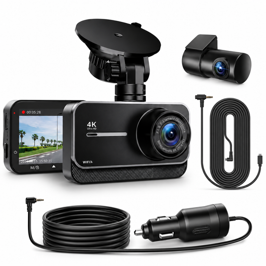 4K Front & Rear Dash Cam — WiFi, Built-in GPS, 24H Parking Mode, Night Vision, 170° Wide Angle