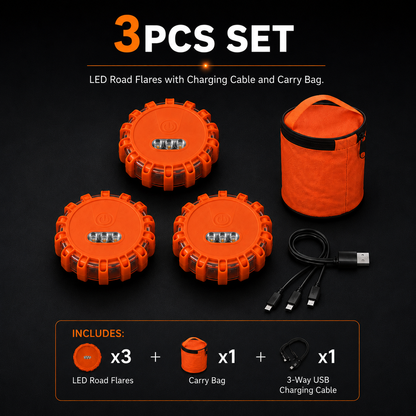 USB Rechargeable LED Road Flares — Magnetic Emergency Safety Beacon, 3-12 Pack