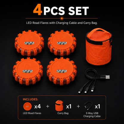 USB Rechargeable LED Road Flares — Magnetic Emergency Safety Beacon, 3-12 Pack