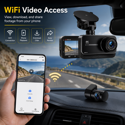 4K Front & Rear Dash Cam — WiFi, Built-in GPS, 24H Parking Mode, Night Vision, 170° Wide Angle