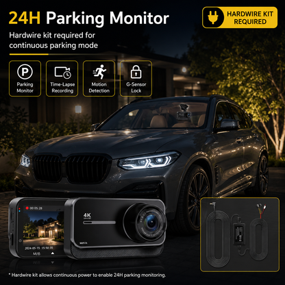 4K Front & Rear Dash Cam — WiFi, Built-in GPS, 24H Parking Mode, Night Vision, 170° Wide Angle