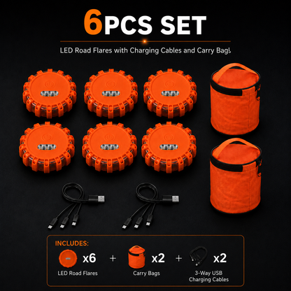USB Rechargeable LED Road Flares — Magnetic Emergency Safety Beacon, 3-12 Pack