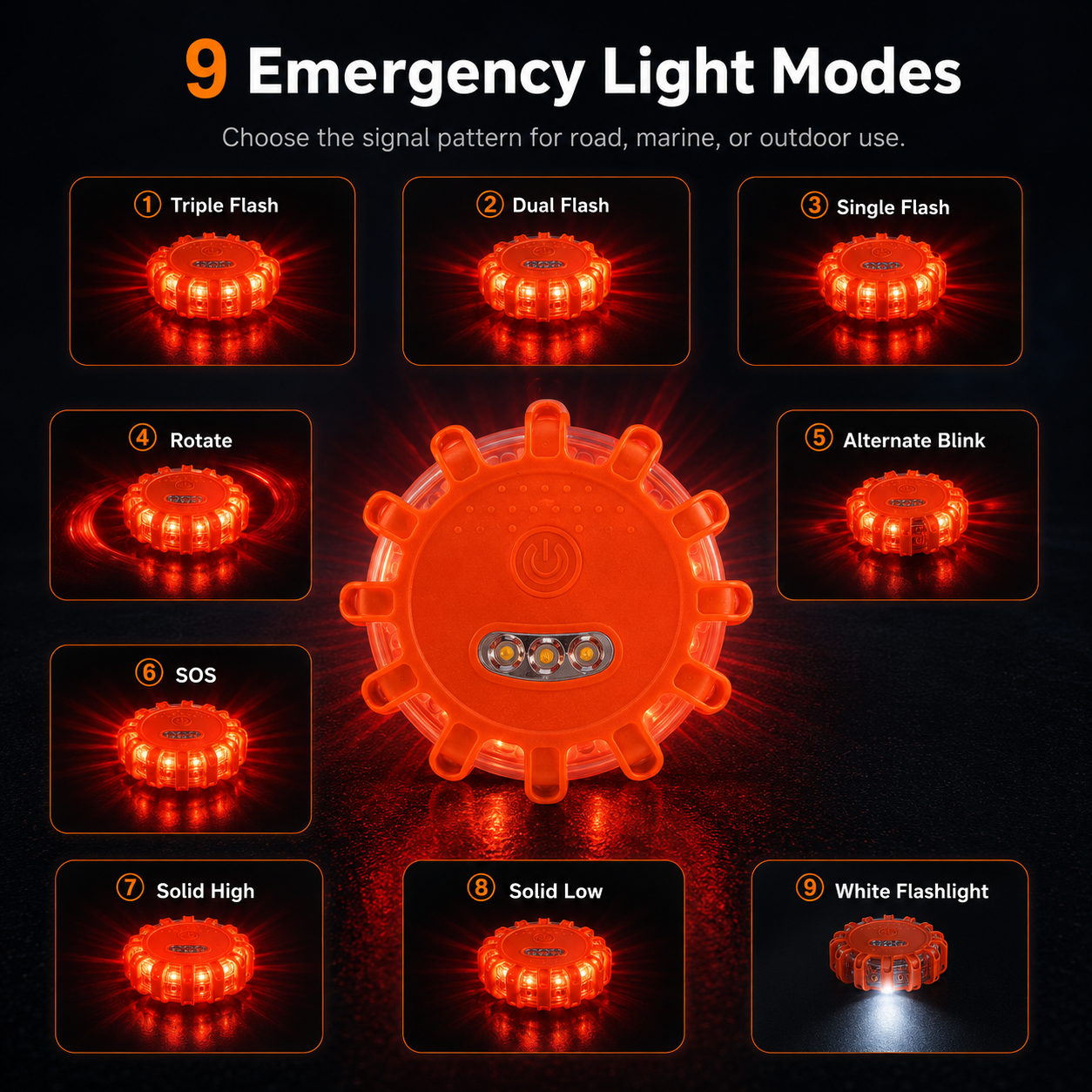 USB Rechargeable LED Road Flares — Magnetic Emergency Safety Beacon, 3-12 Pack