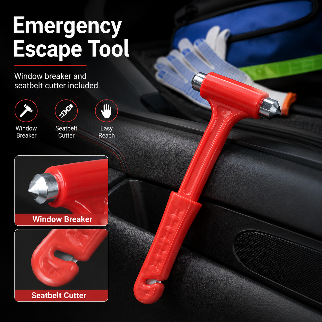 Car Emergency Roadside Kit — Jumper Cables, Tow Strap & First Aid Supplies