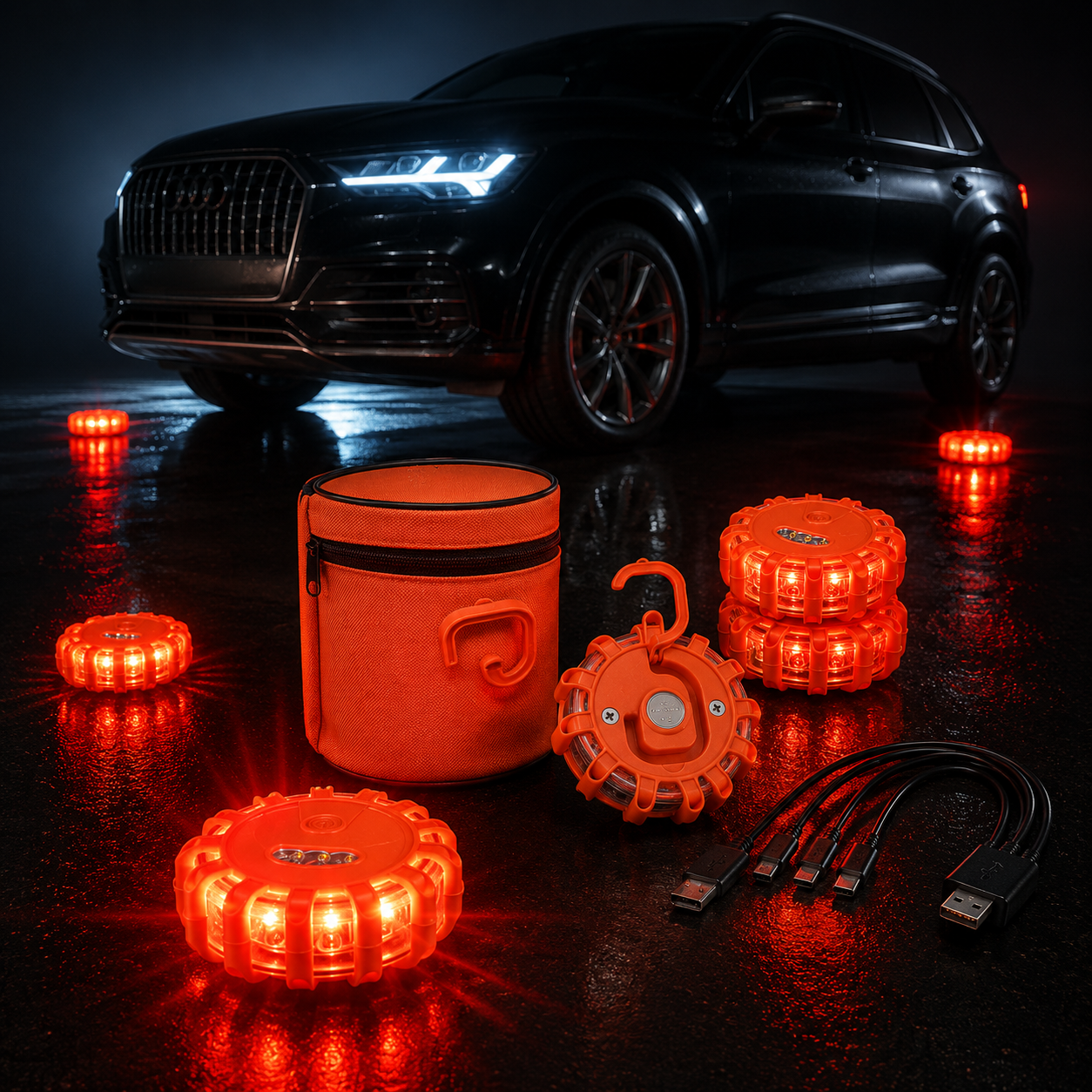 USB Rechargeable LED Road Flares — Magnetic Emergency Safety Beacon, 3-12 Pack