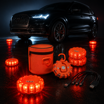 USB Rechargeable LED Road Flares — Magnetic Emergency Safety Beacon, 3-12 Pack