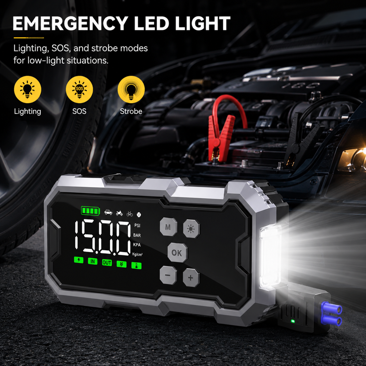 7000A Jump Starter with Air Compressor 150PSI — Car Battery Booster + Power Bank