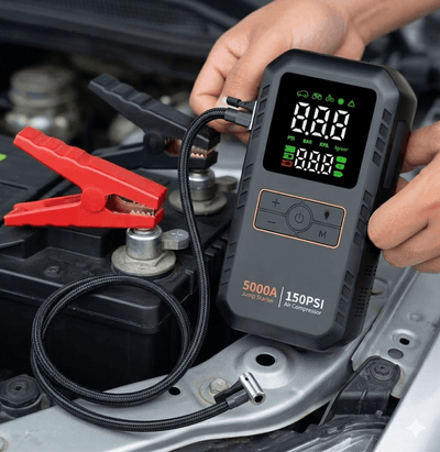 5000A Portable Car Jump Starter with Air Compressor 4-in-1 LED SOS Emergency Charger