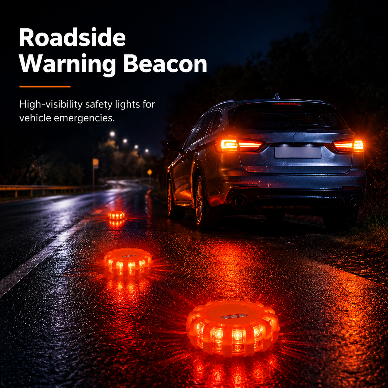 USB Rechargeable LED Road Flares — Magnetic Emergency Safety Beacon, 3-12 Pack