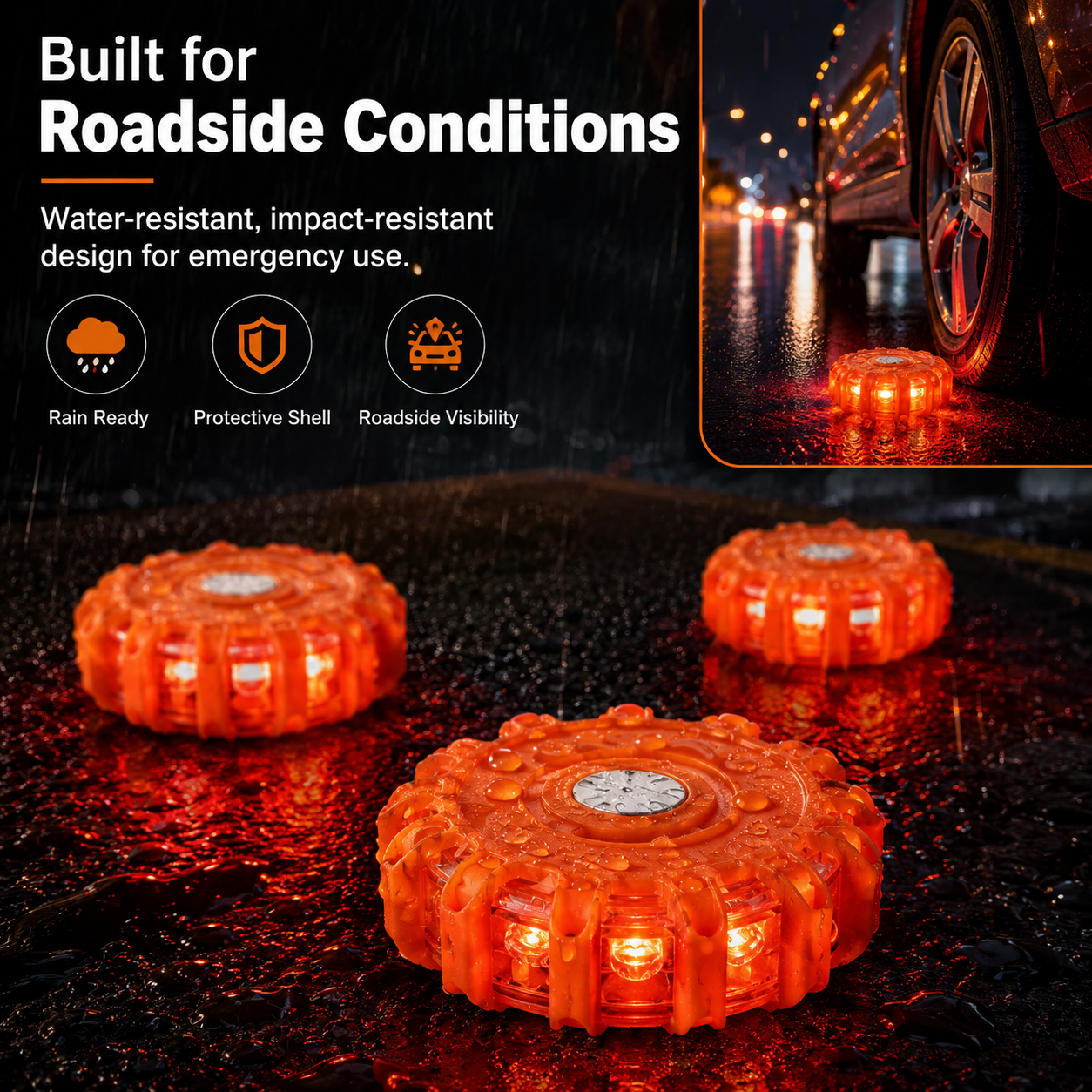 USB Rechargeable LED Road Flares — Magnetic Emergency Safety Beacon, 3-12 Pack