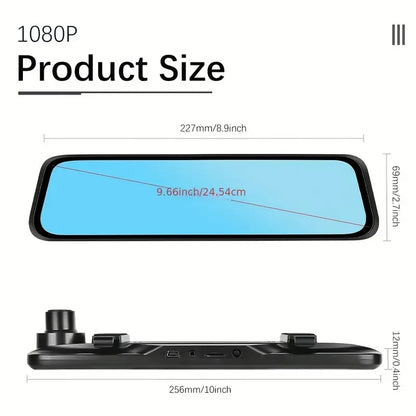4K Front & 1080P Rear Mirror Dash Cam, 10'' Full Touch Screen Car Dash Camera, 170° Wide Angle, Night Vision, Loop Recording