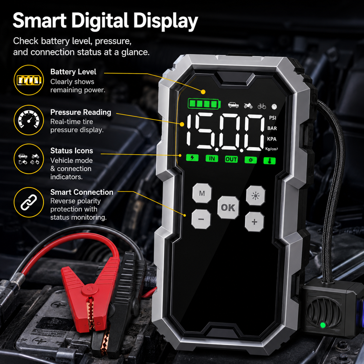 7000A Jump Starter with Air Compressor 150PSI — Car Battery Booster + Power Bank