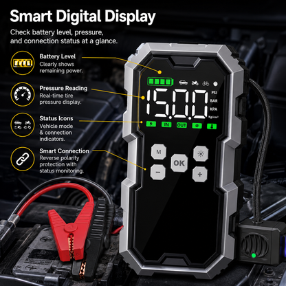 7000A Jump Starter with Air Compressor 150PSI — Car Battery Booster + Power Bank