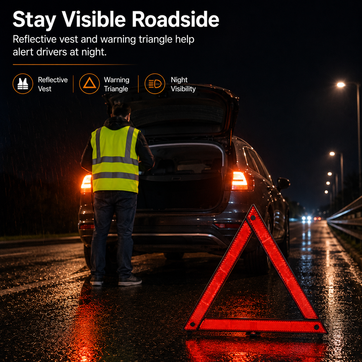 Car Emergency Roadside Kit — Jumper Cables, Tow Strap & First Aid Supplies