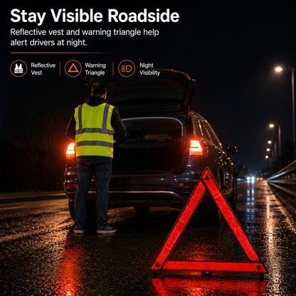 Car Emergency Roadside Kit — Jumper Cables, Tow Strap & First Aid Supplies