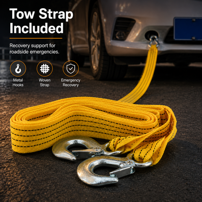 Car Emergency Roadside Kit — Jumper Cables, Tow Strap & First Aid Supplies