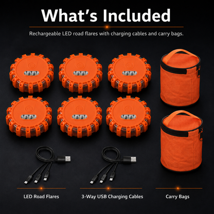 USB Rechargeable LED Road Flares — Magnetic Emergency Safety Beacon, 3-12 Pack