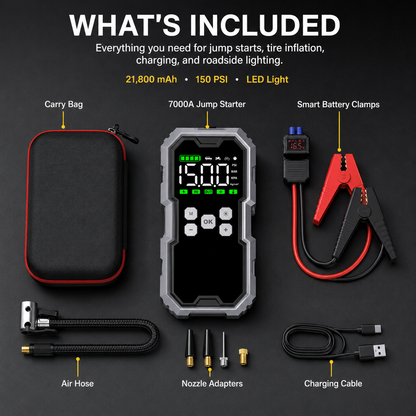 7000A Jump Starter with Air Compressor 150PSI — Car Battery Booster + Power Bank