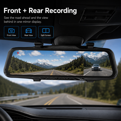4K Front & 1080P Rear Mirror Dash Cam, 10'' Full Touch Screen Car Dash Camera, 170° Wide Angle, Night Vision, Loop Recording