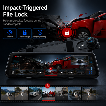 4K Front & 1080P Rear Mirror Dash Cam, 10'' Full Touch Screen Car Dash Camera, 170° Wide Angle, Night Vision, Loop Recording